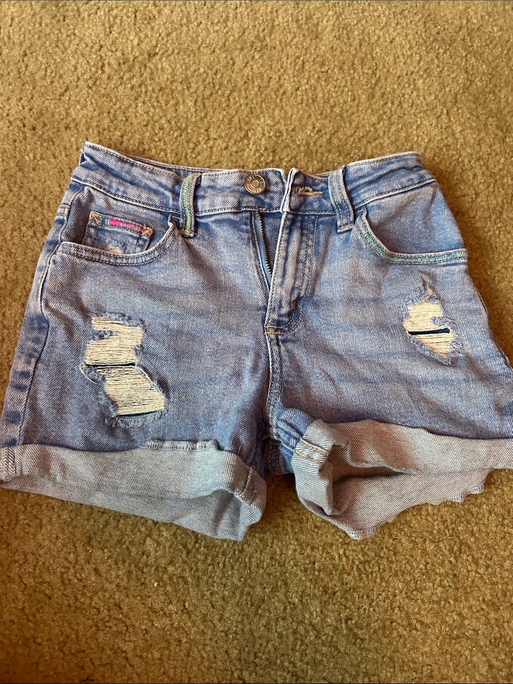 Justice Light Blue Distressed Rolled Hem Jean Shorts